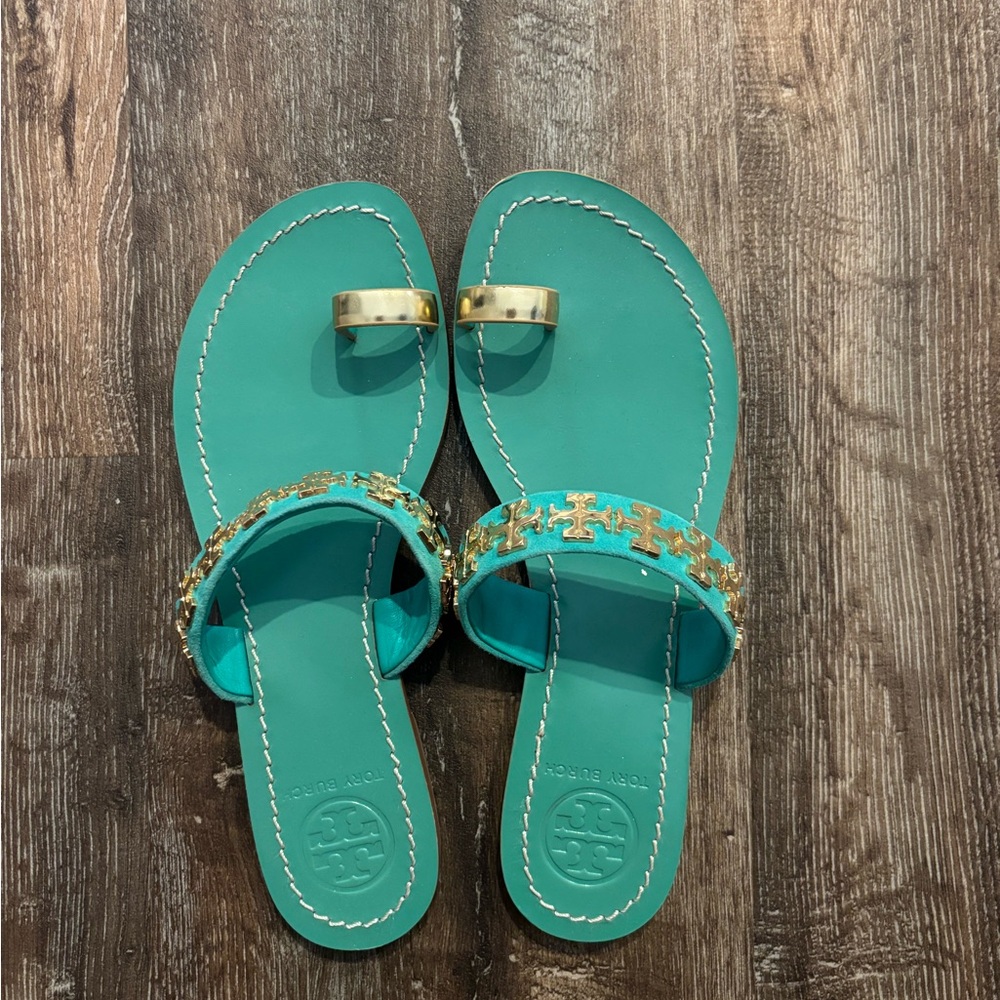 Tory Burch Turquoise and Gold Sandals